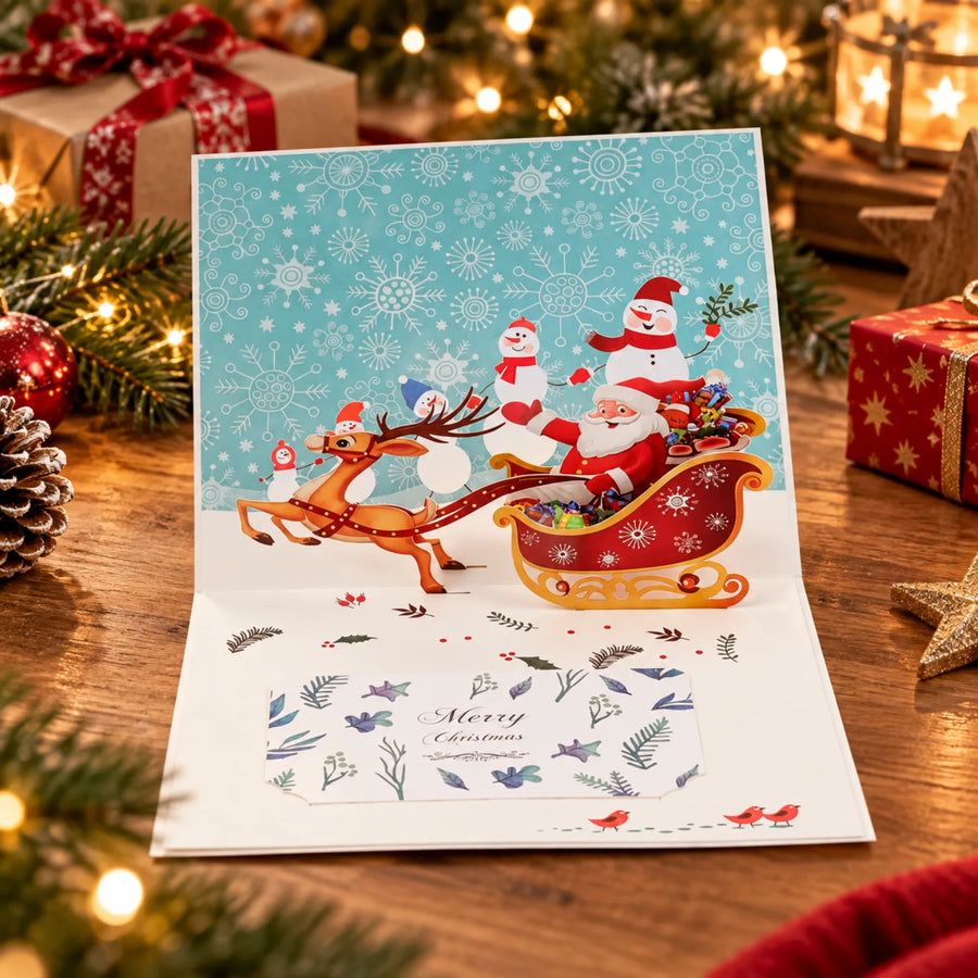 3D-pop-up-kerstkaart van MagicHolz, opengevouwen